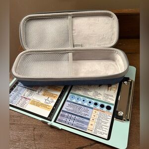 Blue and White Stethoscope Case with teal foldable Clipboard